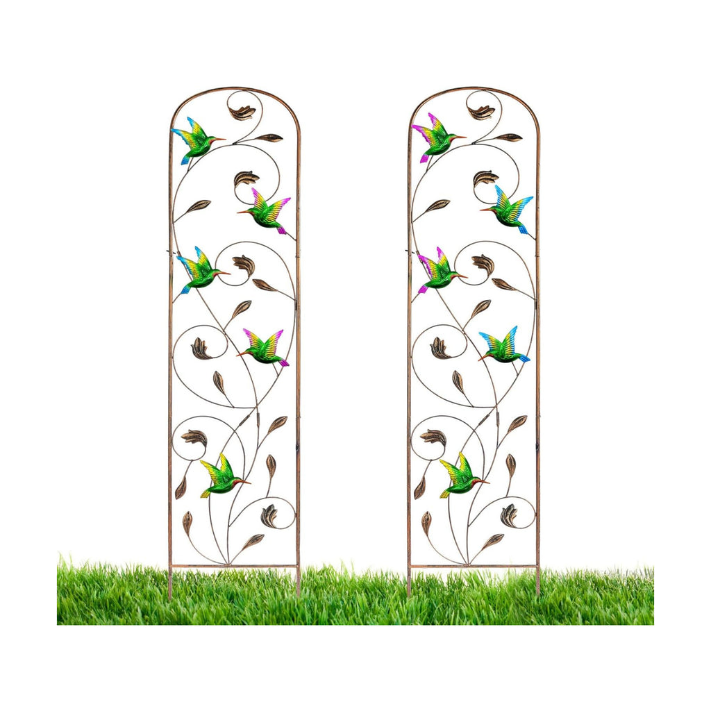 2 Pack Metal Garden Trellis for Climbing Plants | 60 Inch High, Decorative with Hummingbirds, Easy Assembly Arched