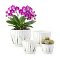 4 Pack Ceramic Orchid Pots with Drainage Holes and Tray 3.35+4.33+5.51+6.61 Inch Ceramic Plant Pot White Garden Planter