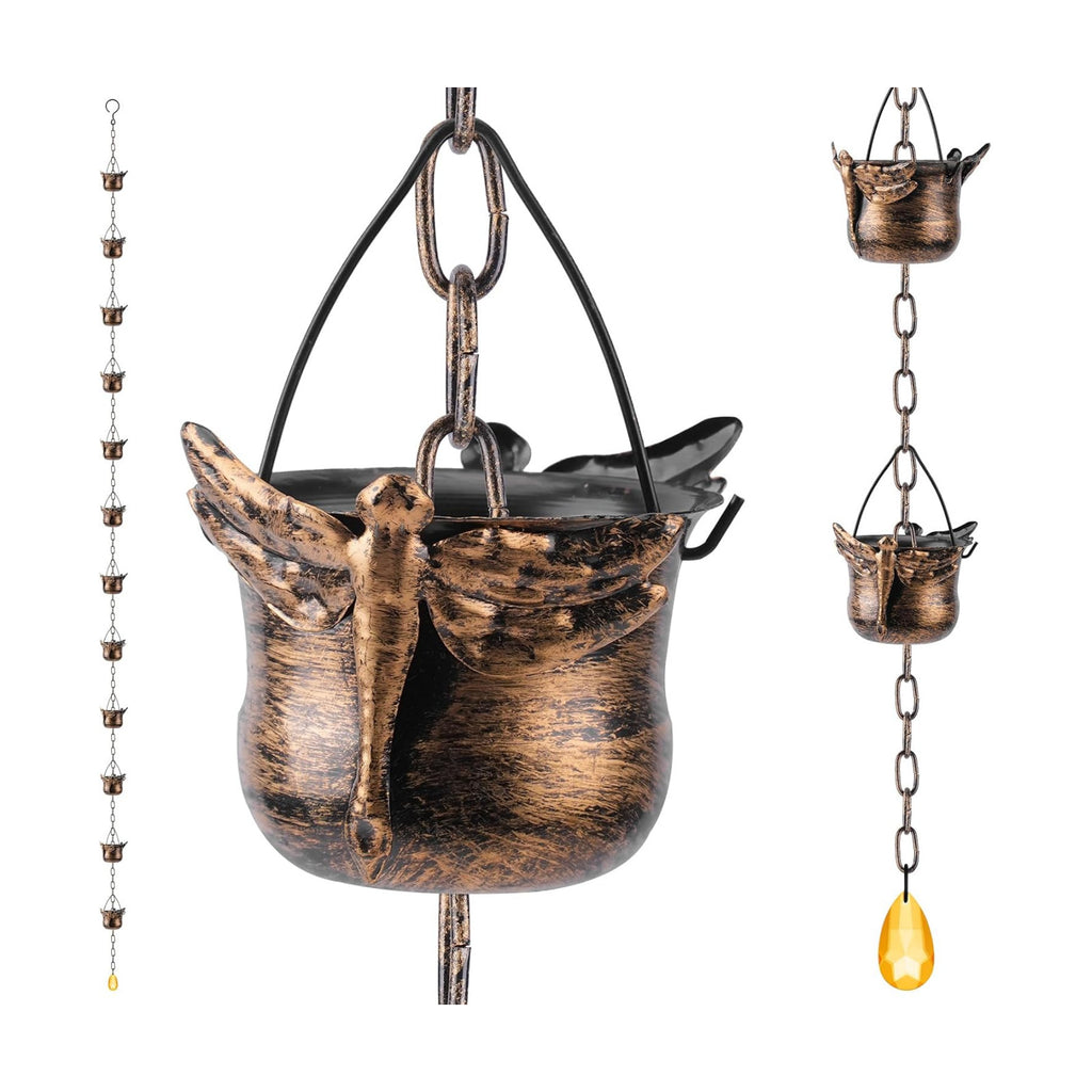 Metal Rain Chains for Gutters, Decorative Cup & Petal Rain Catcher Chains, Outdoor Garden Downspout Diverter Ornaments