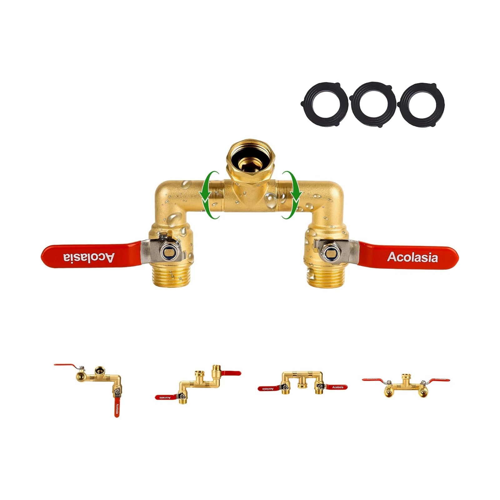Hose Splitter 2 Way Heavy Duty Brass Garden Hose Splitter with 360° Rotatable, 304 Stainless Steel Long Handle Outdoor