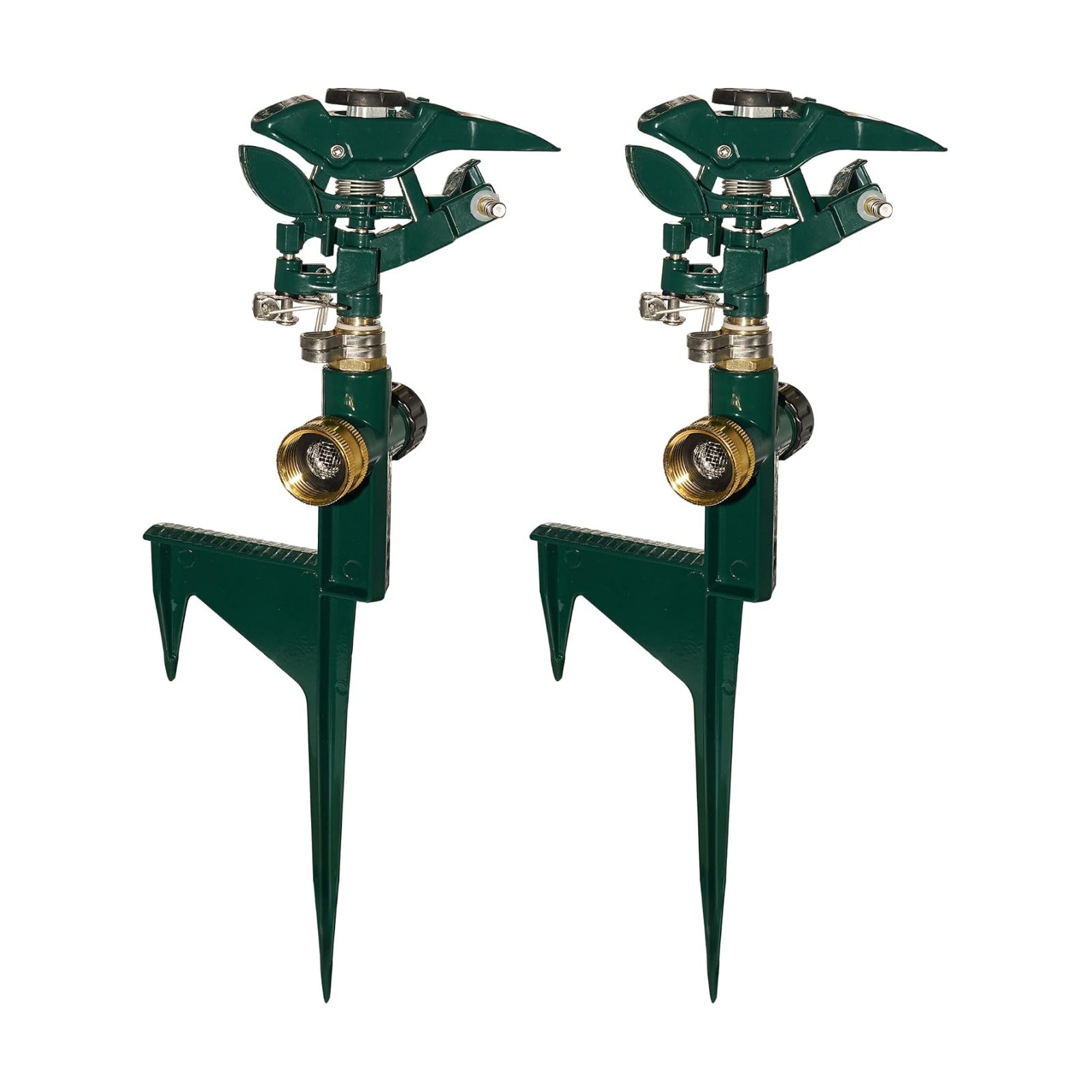 Hourleey 2 Pack Impact Sprinkler for Yard, Adjustable 360 Degree Zinc Alloy Sprinkler Head on Metal Step Spike, Heavy