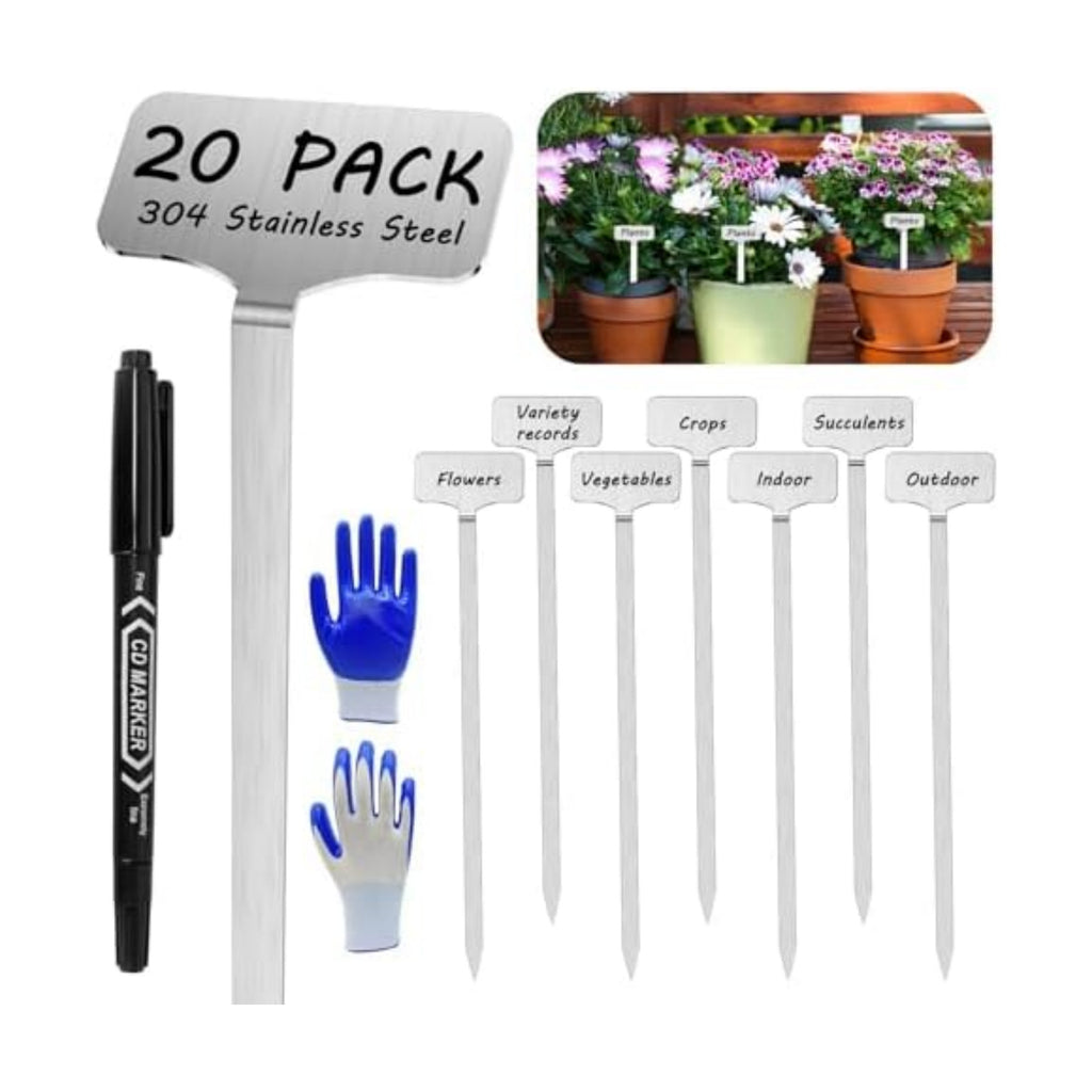 304 Stainless Steel Plant Label, 20 Waterproof Metal Plant Label Stakes and Marker Pen, 7.87" Garden Markers for Outdoor Indoor Plants Identification.