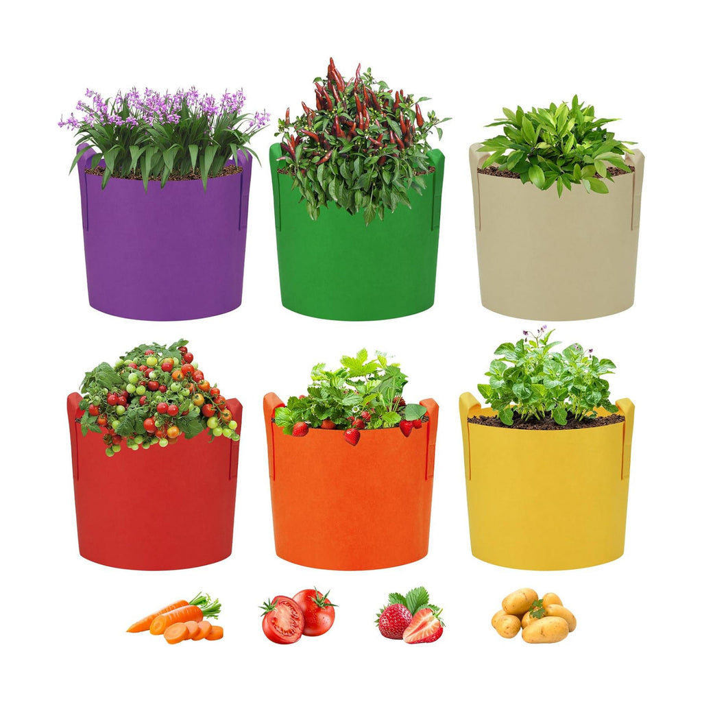 6 Pack 15 Gallon Grow Bags, Colorful Fabric Plant Pots with Handles, Garden 10 Gal Fabric Grow Pots, Vegetable Plant