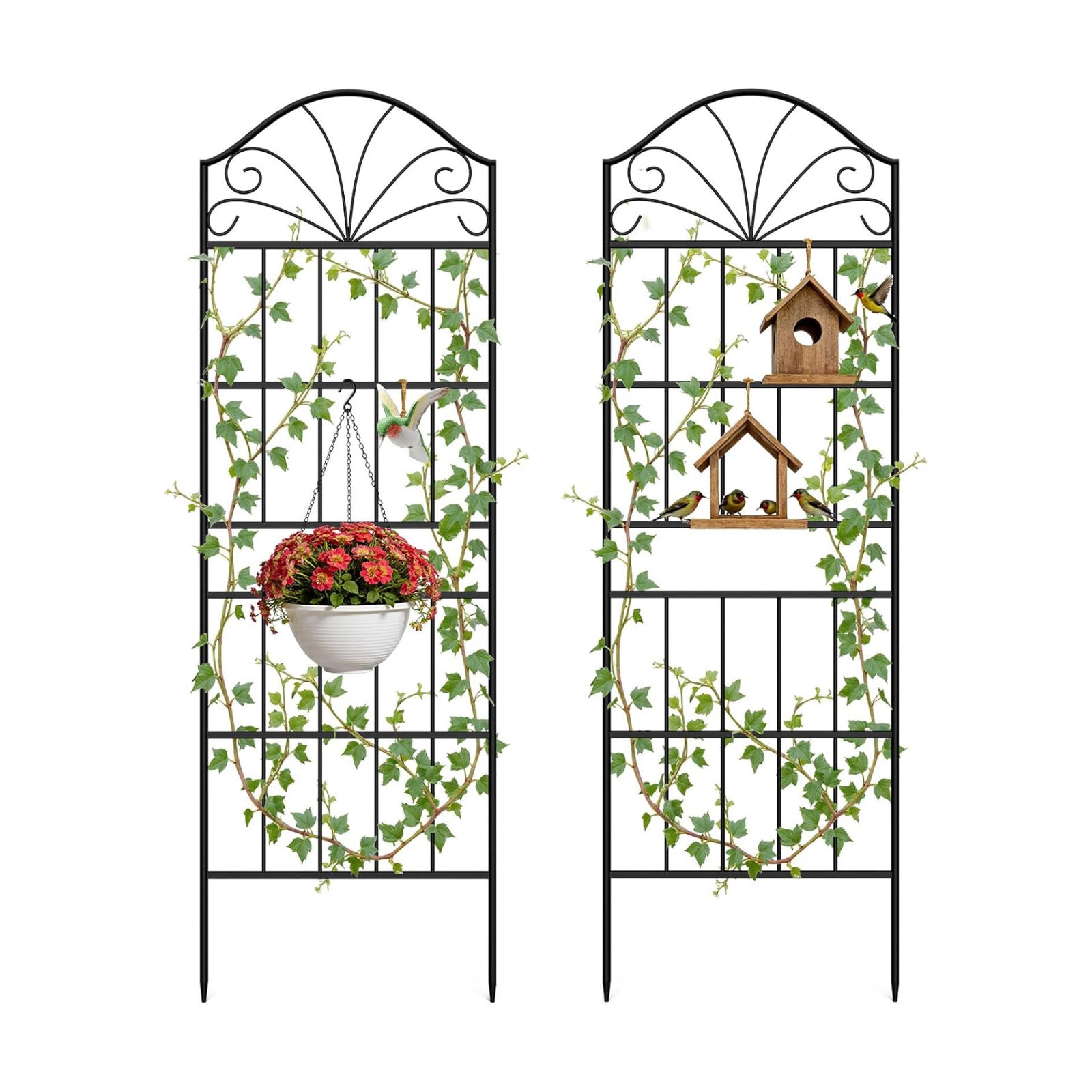 VOXOR Metal Trellis for Climbing Plants Outdoor, 60 * 19.7 Inch Tall Garden Trellis with Black Rustproof Coating