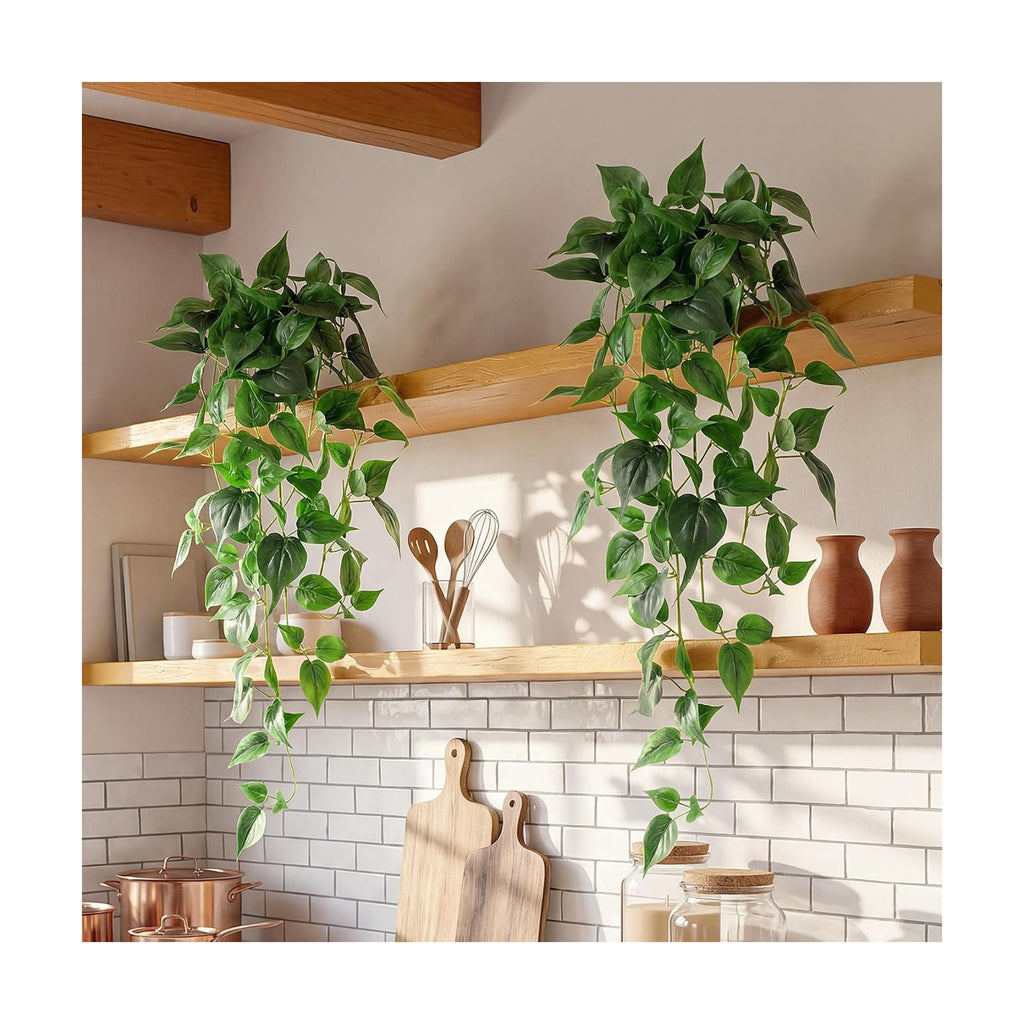 Fake Hanging Plants with Pots - Realistic Artificial Plant for Indoor Outdoor, 33In Silk Fake Potted Plants, 2PC Faux
