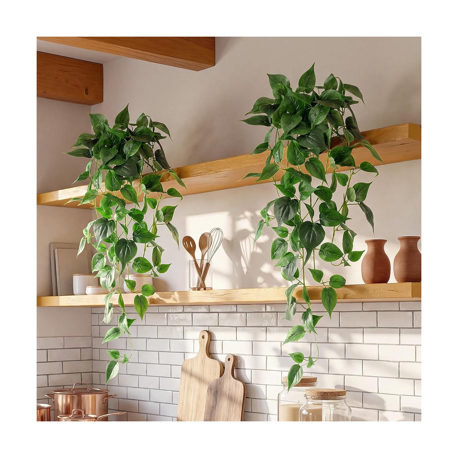 Fake Hanging Plants with Pots - Realistic Artificial Plant for Indoor Outdoor, 33In Silk Fake Potted Plants, 2PC Faux