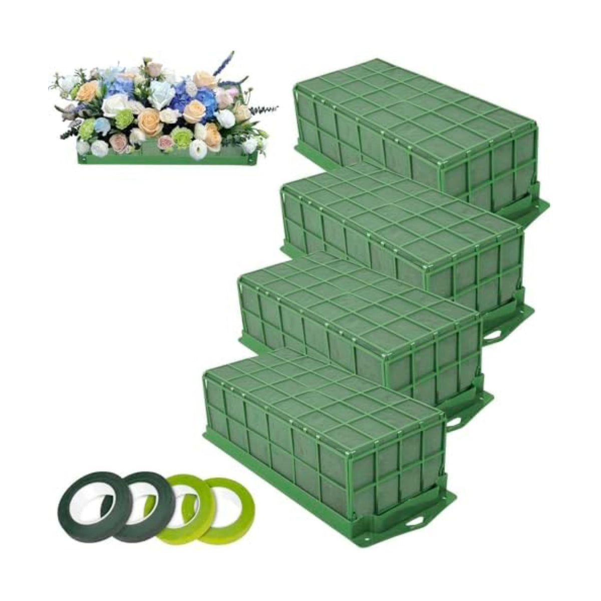 4PCS Floral Foam Cage, Flower Cage Holder, Dry and Wet Rectangle Flower Arrangement, Hangable Green Blocks Floral Foam Cages for Artificial Flesh Flower Wedding Holiday, Home, Garden Party Decorations