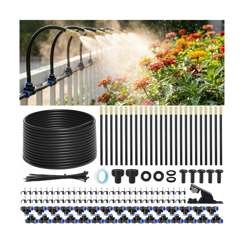 GOTGELIF 100FT Drip Irrigation Kit, with 25Pcs 360° Adjustable Nozzles, 5/16" Tubing, 30 T-connectors, Water-Saving