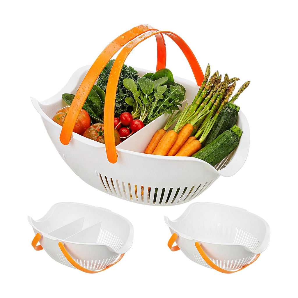 Nuogo 3 Pcs Garden Harvest Basket with Dividers Tool Caddy,White | Removable Partitions, Doubles Colander for Veggies