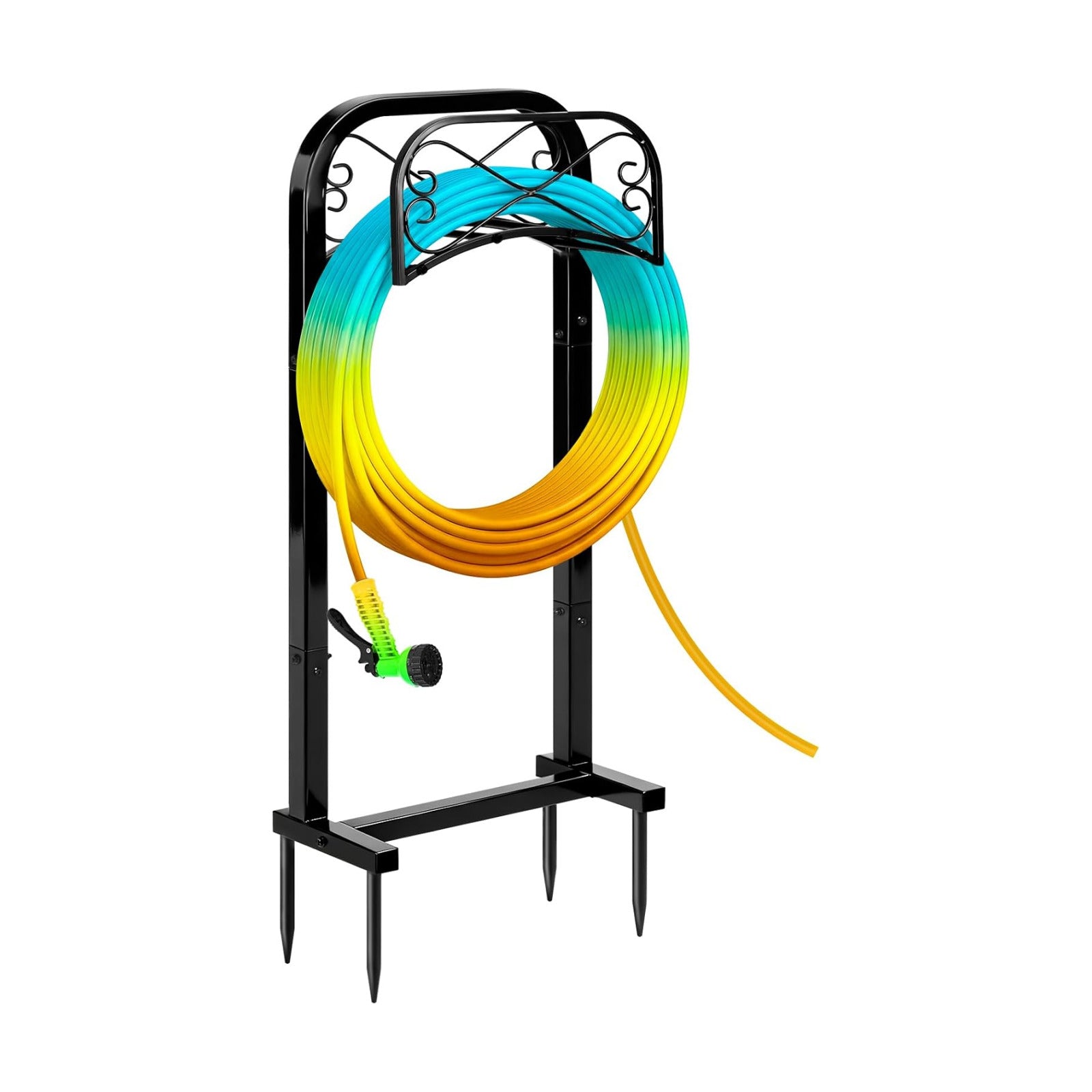 Gtongoko Garden Hose Holder for Outside 43" Heavy Duty Freestanding Water Hose Holder with 4 Stable Spikes Metal Hose