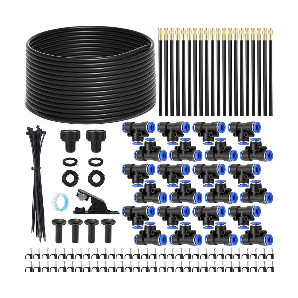 80FT Drip Irrigation Kit, 8mm Hose with 20 Brass 360° Adjustable Nozzles, Quick Connectors Automatic Garden Watering
