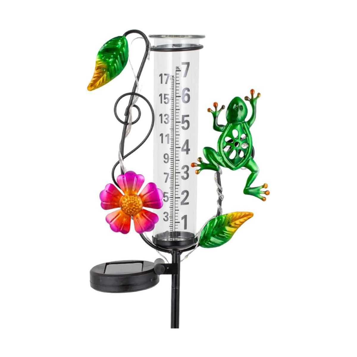 Solar Rain Gauge Outdoor - 7-Inch Glass Tube