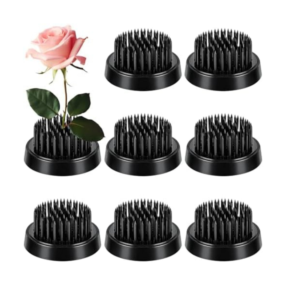 Sliner 8 Pcs 1.57 x 0.43 Inch Floral Frogs Round Brass Flower Holder, Black