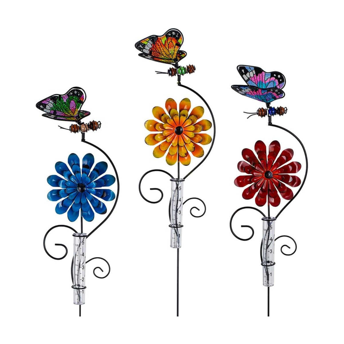 3 Pack Rain Gauge Outdoor, 5 Inch Tube Butterfly Rain Gauges