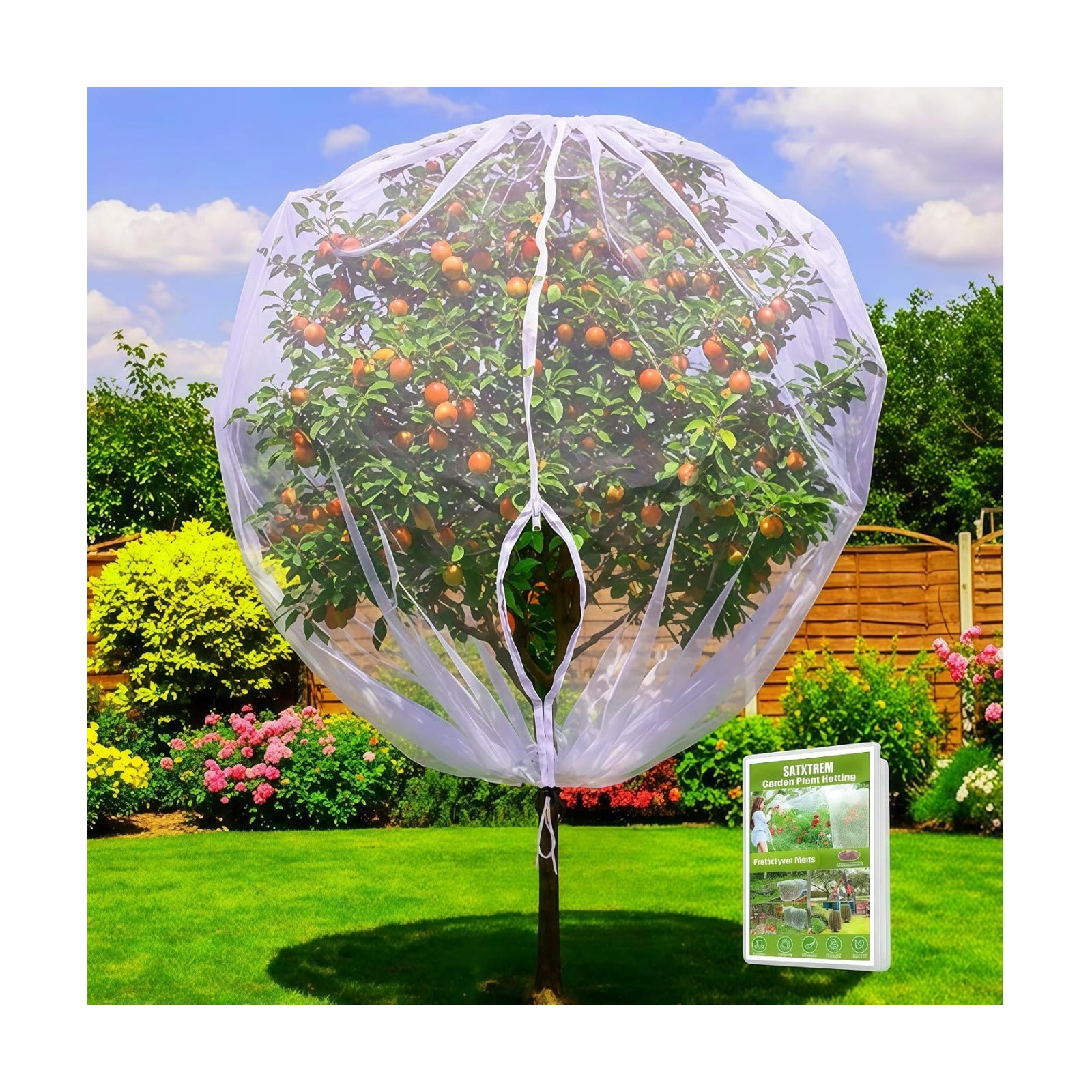 Drawstring & Zipper 2 Pack 8x8 FT Fruit Tree Netting Cover - Easy Install - Reusable Bird Netting for Blueberry