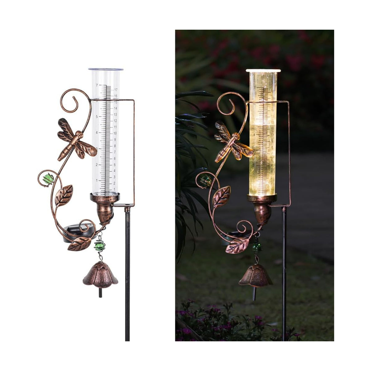 Solar Rain Gauge Outdoor, 7" Tube Dragonfly Rain Gauges