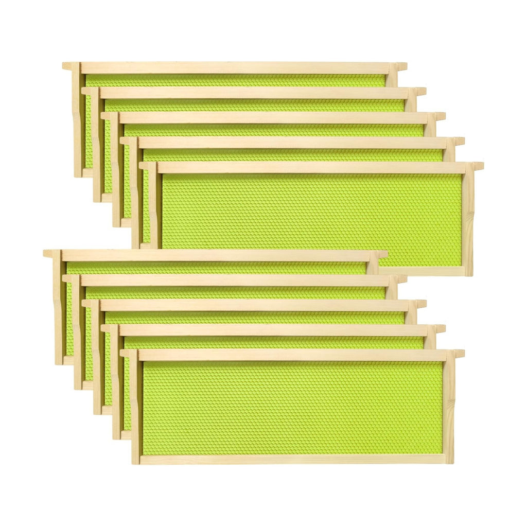 Medium Super Bee Frames with Food Grade Wax Foundations | 10 Pack, Unassembled Wood Bee Hive Frames, Beeswax Coated