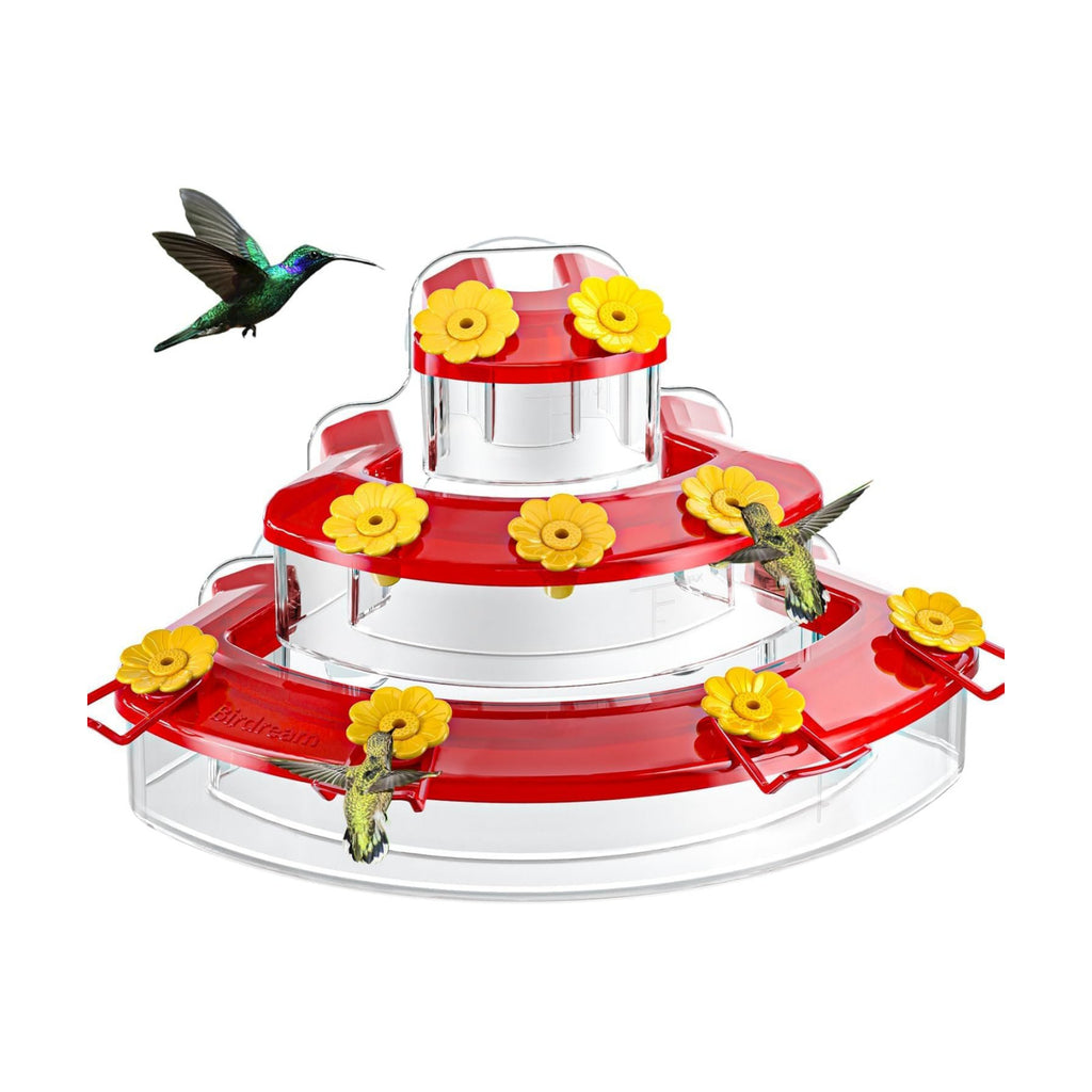 Birdream Window Hummingbird Feeder, Strong Suction Cup Hummingbird Feeder with 9 Feeding Ports & Clean Brush, Attracting Ruby Throated Anna Rufous - Red, 9oz