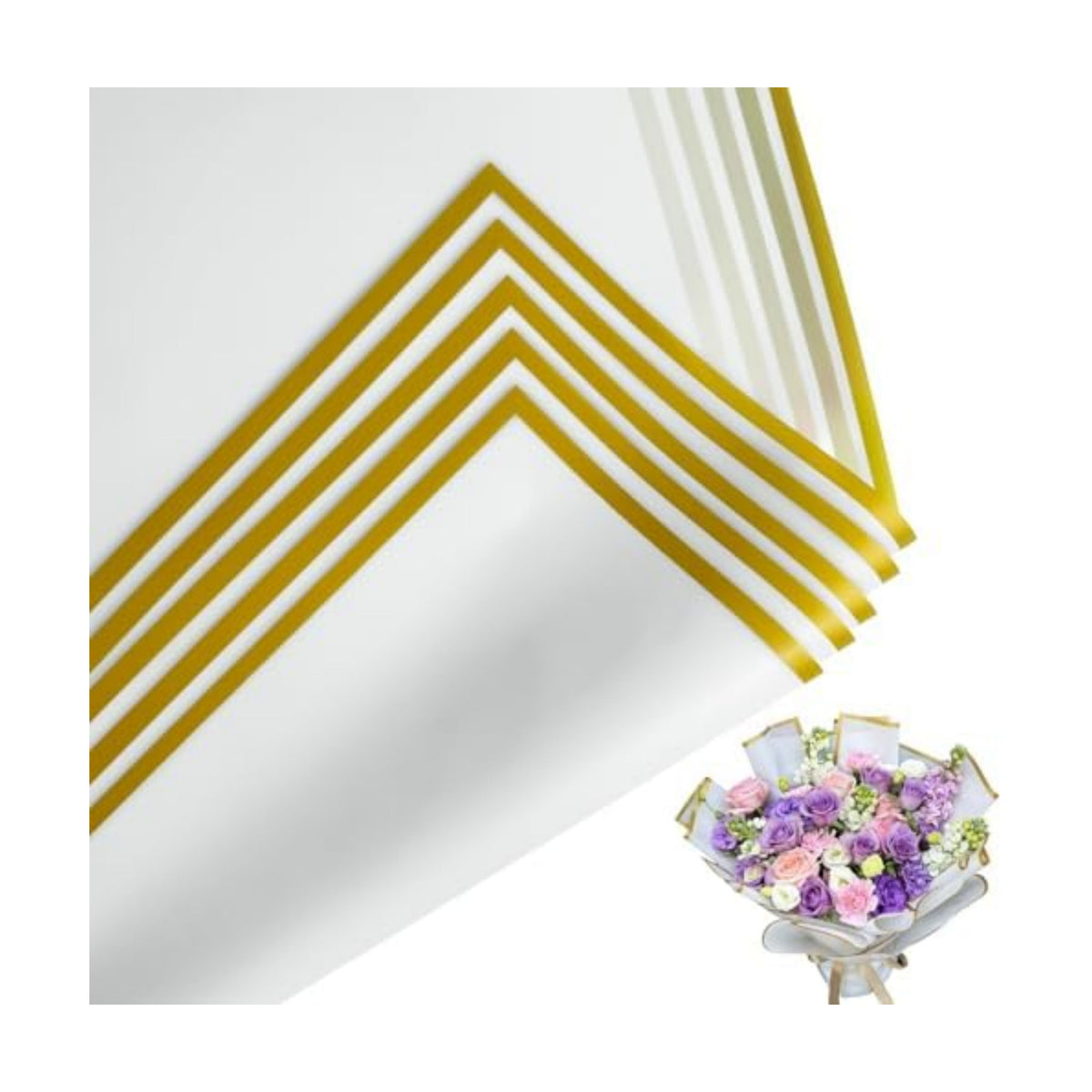 Duyasurs 20 Sheets Floral Wrapping Paper, Waterproof Bouquet Wrapping, 22.8x22.8IN, Florist Supplies Packaging Paper, DIY Gift Box, Wedding & Birthday Gifts, Gold Edge(White)