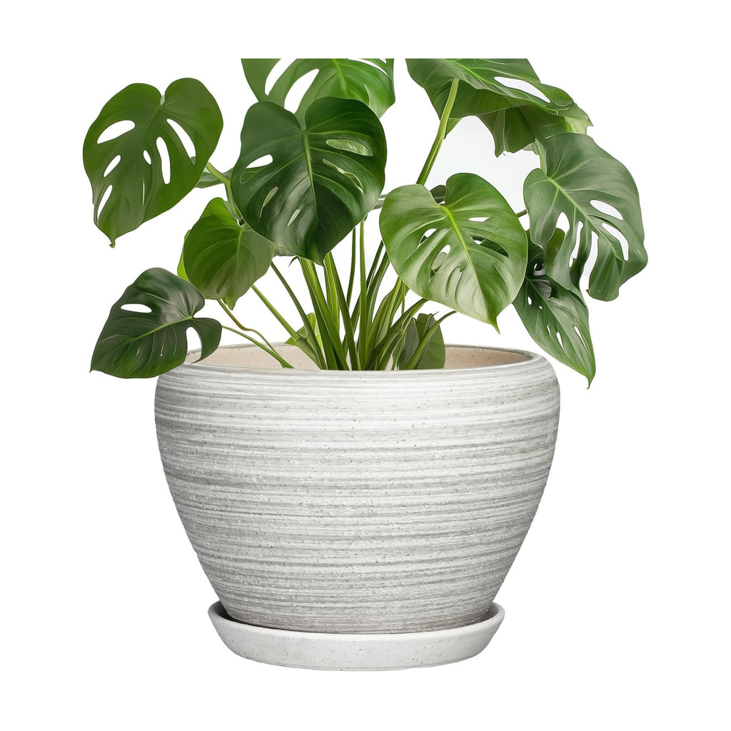Indoor Plant Pots 8 Inch - Ceramic Plant Pots with Drainage Hole and Saucer, Large Flower Pot for Indoor Plants