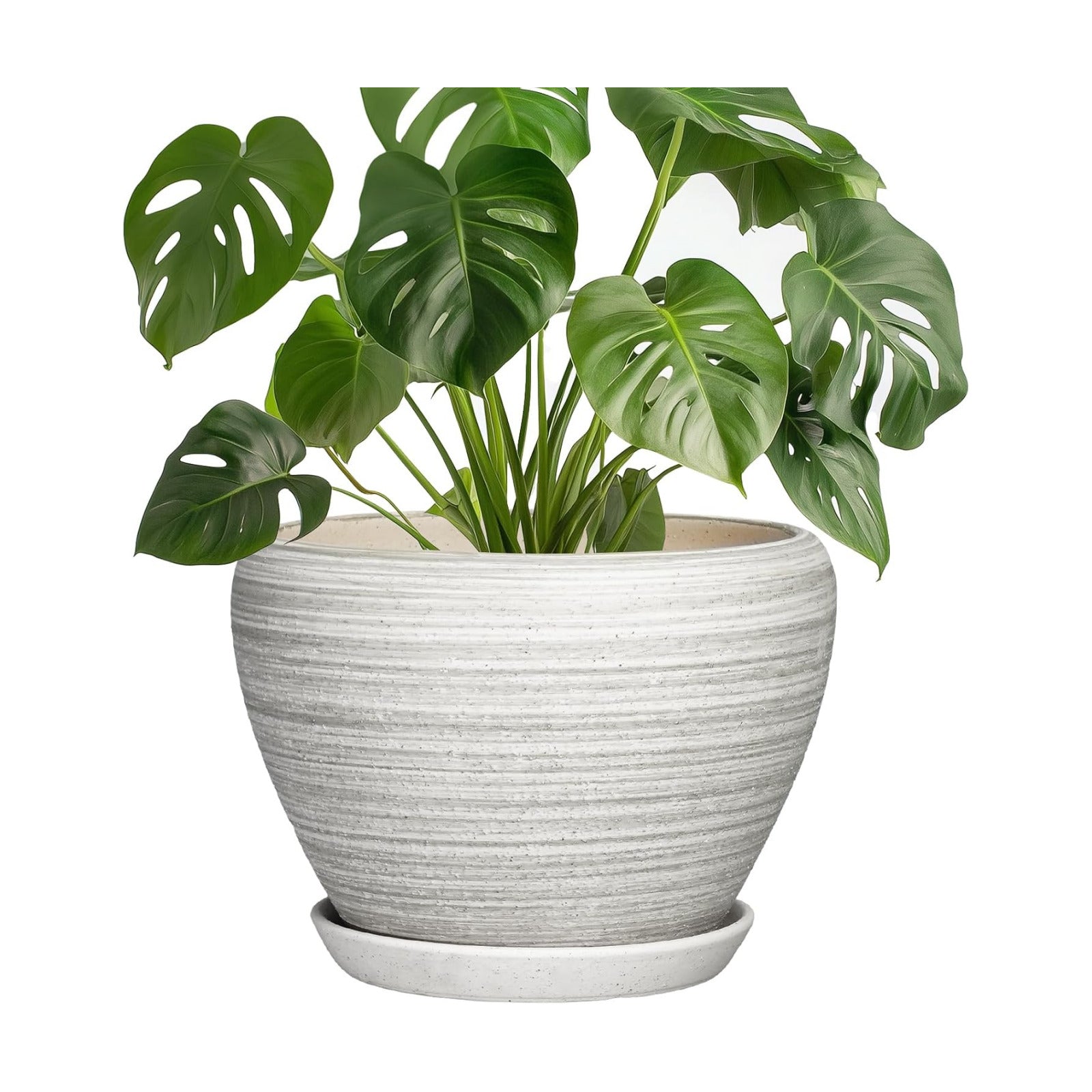 Indoor Plant Pots 8 Inch - Ceramic Plant Pots with Drainage Hole and Saucer, Large Flower Pot for Indoor Plants