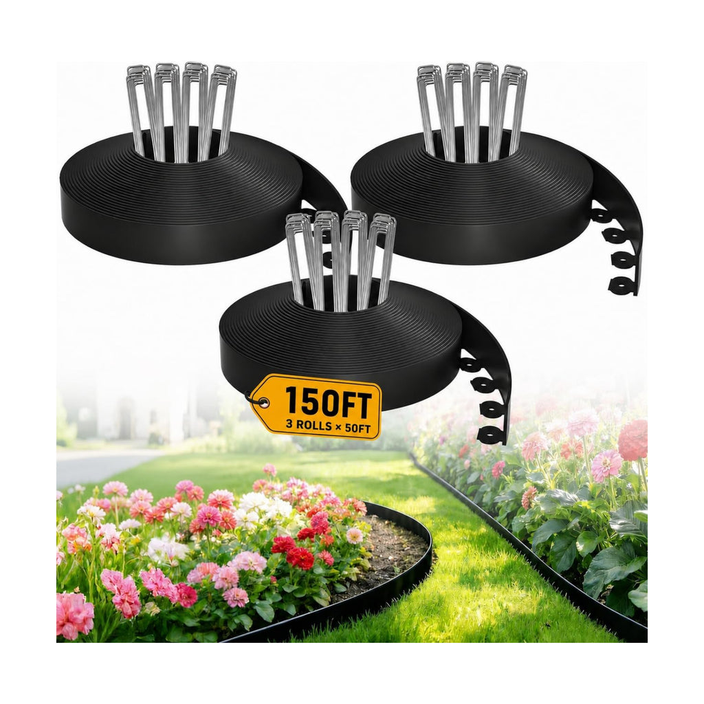 150FT Landscape Edging Kit with 230 Stainless Steel Stakes | 3 x 50FT 1.5" Flexible Rolls | Easy Install | Professional