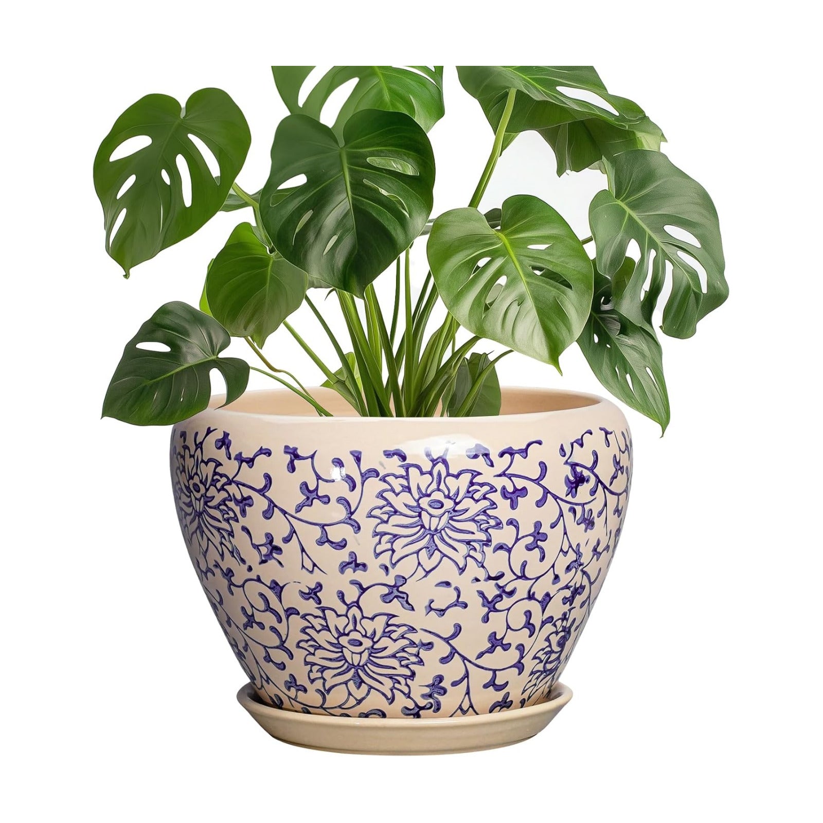 Ceramic Pots for Plants - 8 Inch Plant Pot with Drainage Hole and Saucer, Modern Flower Pots for Indoor Outdoor Plants