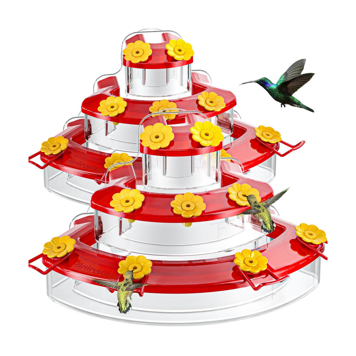 Birdream Hummingbird Feeders for Window, 2 Pack-18oz Suction Cup Hummingbird Feeder with 9 Feeding Ports & Clean Brush, Attracting Ruby Throated Anna Rufous - Red