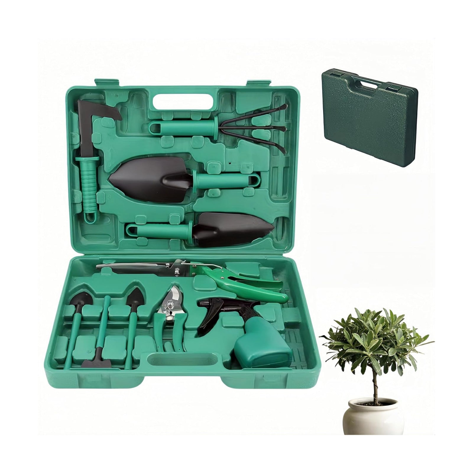 10-Piece Garden Tools Set - Heavy Duty Hand Gardening Kit: Shovel, Pruners, Trowel, Rake for Plant Care, Bonsai