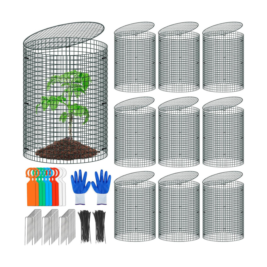 10 Pack Wire Plant Protector with Cover, 16"x12" | Detachable Metal Plant Protectors Mesh, Garden Plant Protectors for