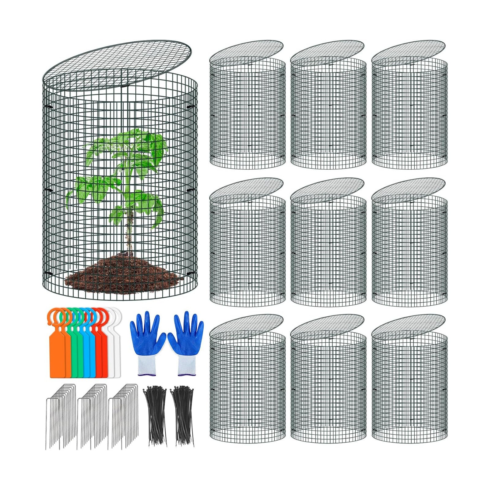 10 Pack Wire Plant Protector with Cover, 16"x12" | Detachable Metal Plant Protectors Mesh, Garden Plant Protectors for