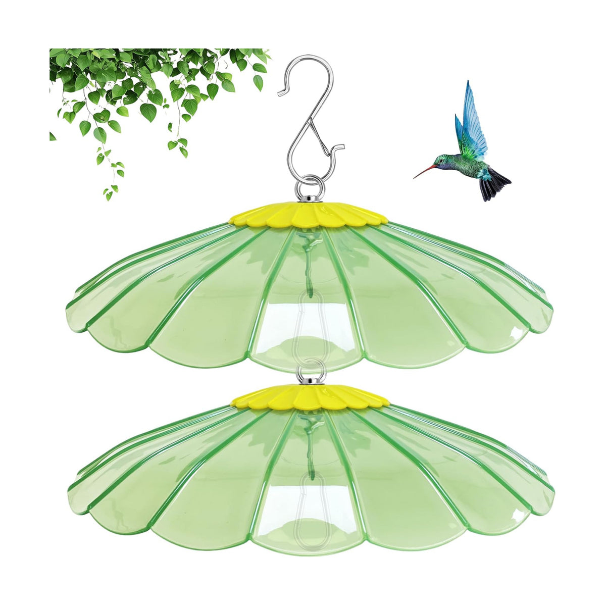 13.5-Inch Hummingbird Feeder Shade Dome Cover,Bird Feeder Rain Cover & Squirrel Shield, Weather Guard with Hanging Bird Feeders ,Squirrel Proof for Shepherd's Hook Outdoors(Clear Light Green)2 Pack