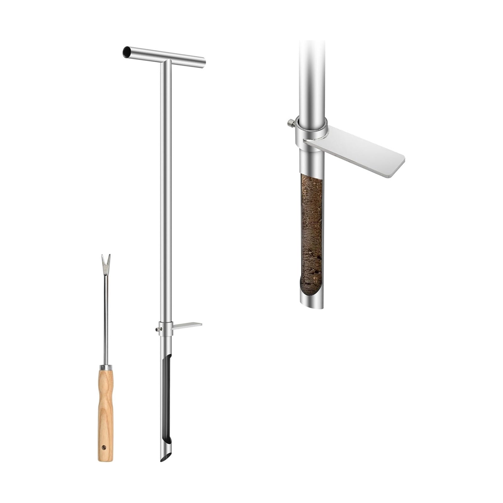 36 Inch Soil Sampler Probe, Stainless Steel Soil Core Sampling Tool with T-Handle, Heavy Duty Soil Probe for Lawn
