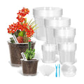 142Pcs Clear Plastic Nursery Pots with Drainage Holes and Saucers, 45Packs 3/4/5/6/7Inch Seedling Starter Flower Pots