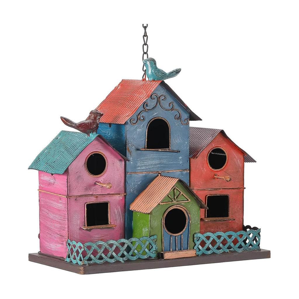 Metal Bird Houses for Outside Hanging, Large Bird Houses for Outdoors with 4 Compartments for Birds to Nest in