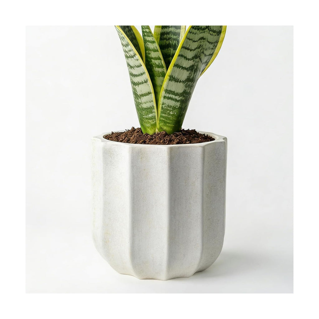 10 Inch Ceramic Plant Pot for Indoor Plants with Drainage Hole | Hand-painted antique white ceramic planters for indoor