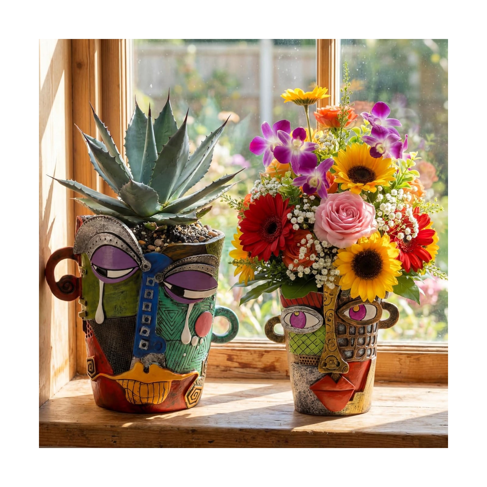 2 Pack Brutalist Abstract Face Planters Pots Head, Unique Abstract Flower Pot, Funny Planters Decoration Resin Face