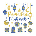 Whaline 6 Sheet Glitter Ramadan Window Clings Window Decal Blue-Gold Eid Mubarak Moon Star Reusable Anti-Collision Glass Decor for Home School Office Muslim Al Fitr Party Supplies