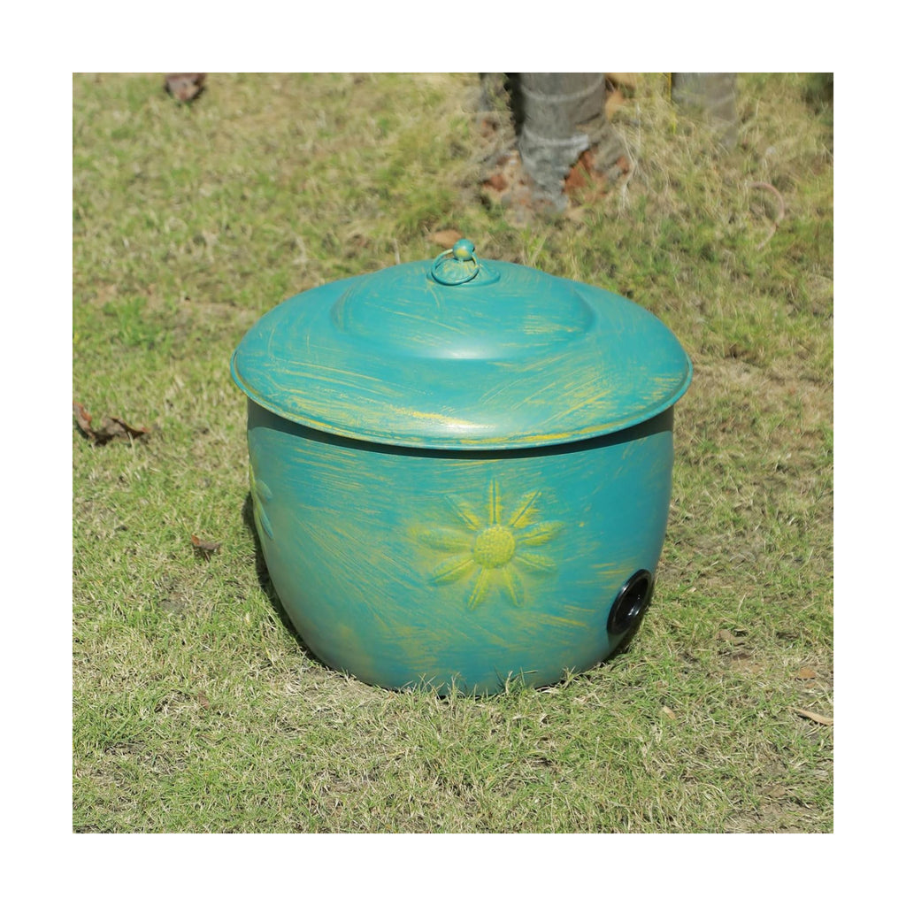 Metal Garden Hose Holder Storage Pot with Lid,Hose Pot for Outside | Holds Up To 100ft Hoses,Outdoor or