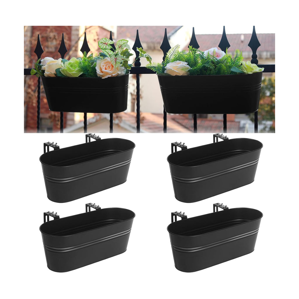Railing Planter Box 16 Inch Metal Balcony Planters with Adjustable Brackets and Drainage Window Balcony Fence Deck