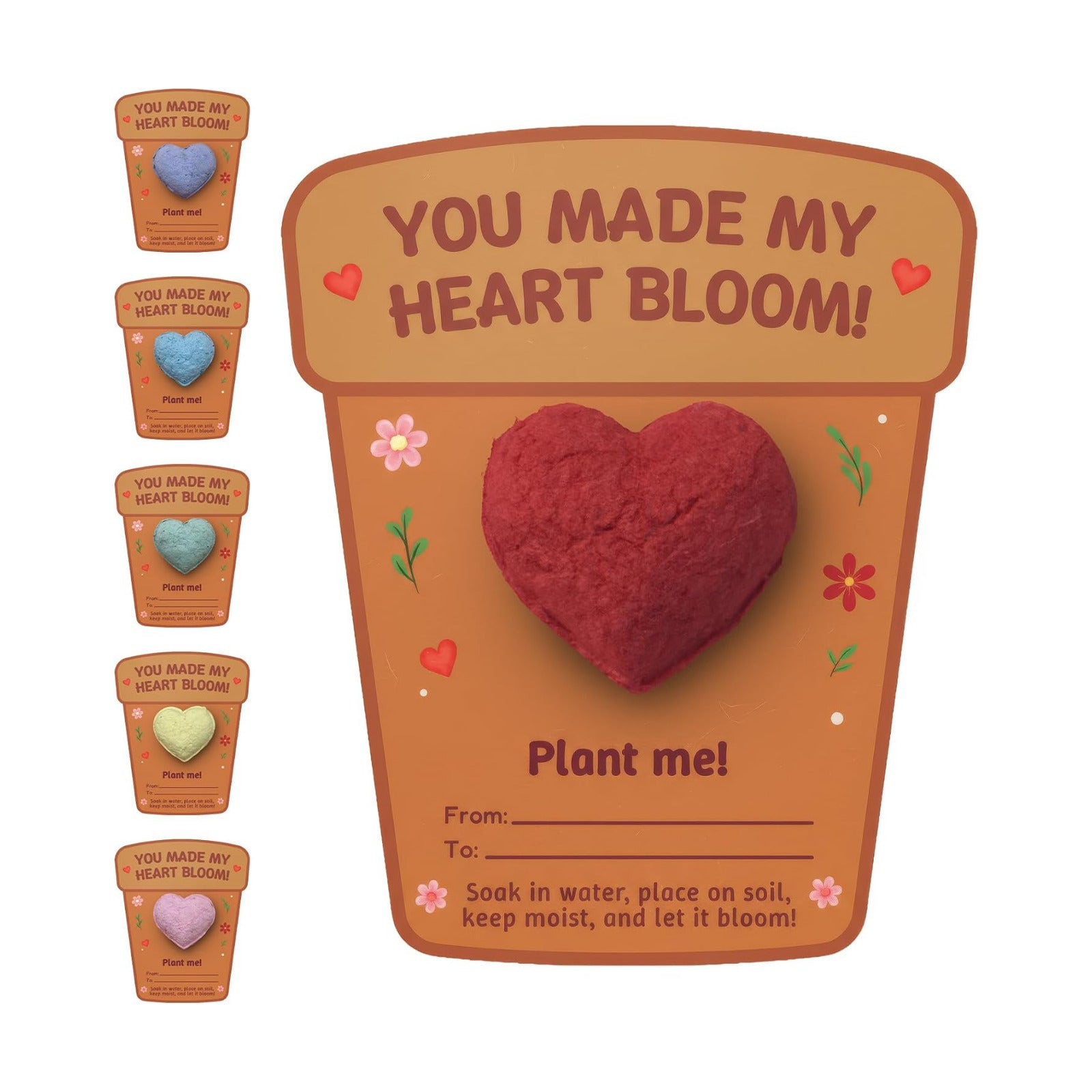 24-Count Plantable 3D Heart Wildflower Seed Bomb Favors | Includes cards and double-sided tape; ideal for birthdays