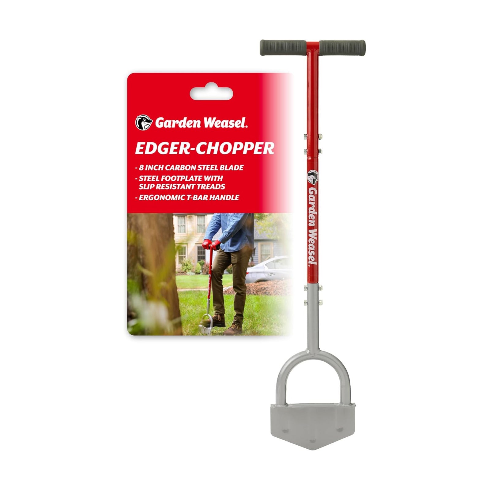 Garden Weasel Edger Chopper Lawn Tool for Garden Beds Sidewalks Patios | Steel half-moon blade sod cutter with T-grip