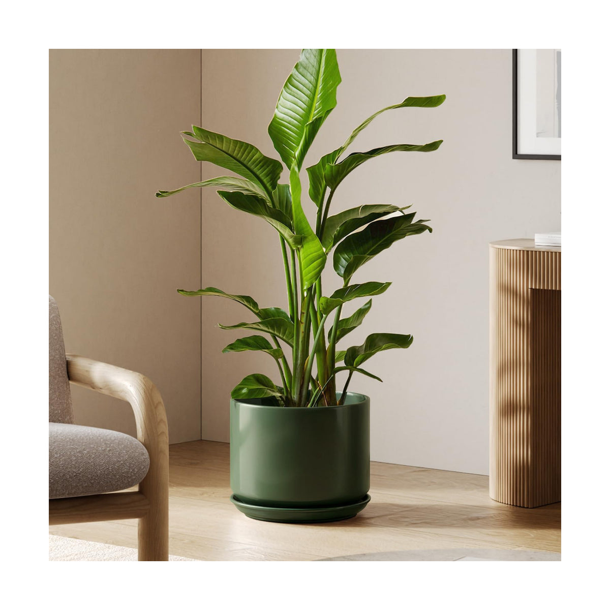 LE TAUCI 12 Inch Pots for Plants, Ceramic Planter with Saucer, Forest Green
