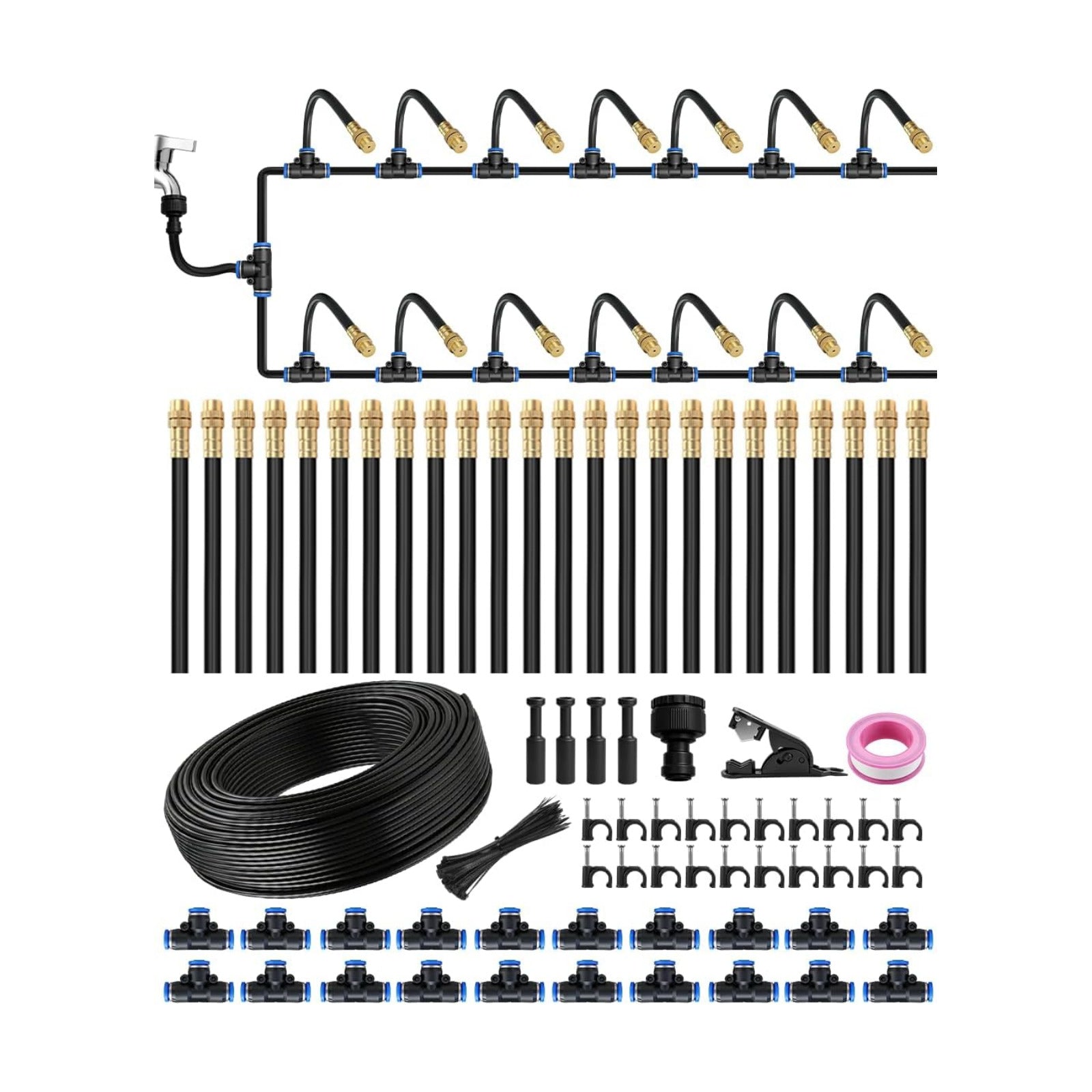 32FT 5/16" Misting Irrigation System for Garden with 10 Adjustable Nozzles | 360° Bendable Copper Nozzles, Quick