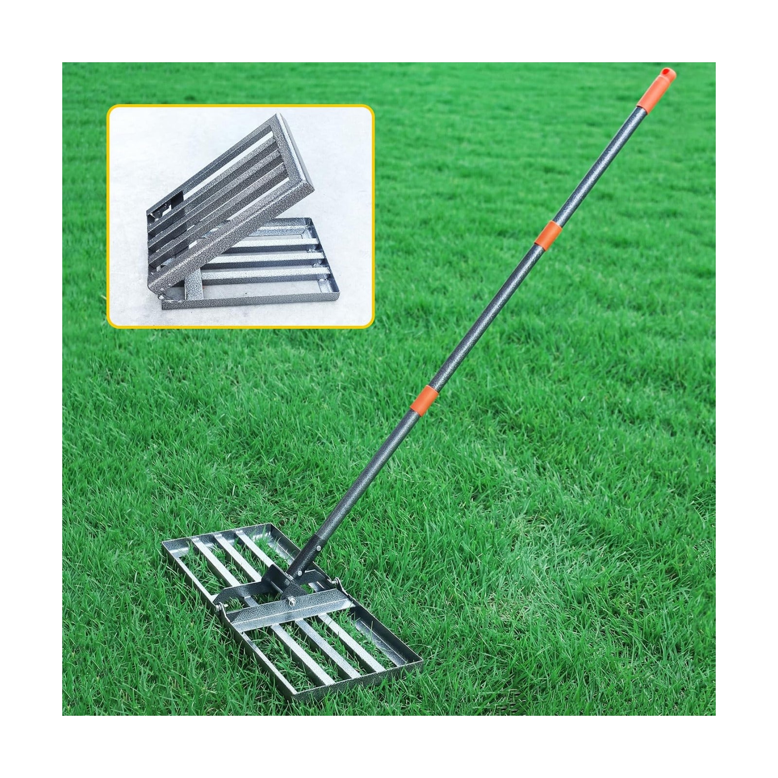 Lawn Leveling Rake 30x10 Inch, 6FT Heavy-Duty Carbon Steel Lawn Leveler – Yard Leveling Rake for Soil, Sand, Grass