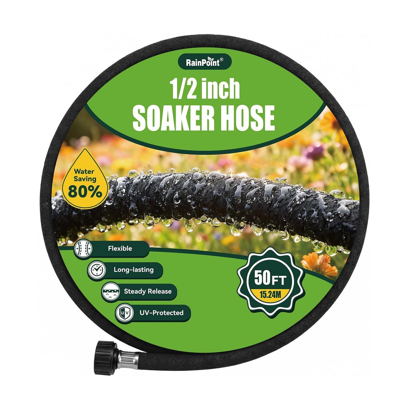RAINPOINT 1/2'' Soaker Hose 50ft for Garden, Drip Irrigation Hose, Water Seeper Soaker Hoses for Foundation Watering