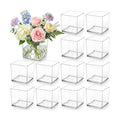 Kingrol 12 Pack 4 Inch Square Clear Acrylic Vases, Shatter-Resistant PET Plastic Centerpiece Vases for Weddings, Events, Table Decor
