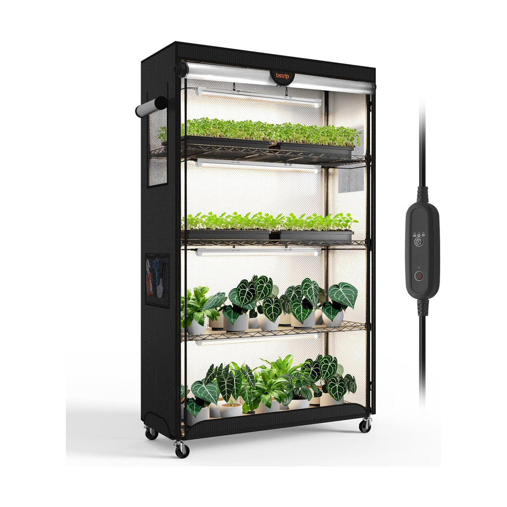 Indoor Greenhouse with Grow Light Oxford Cover, 35.4x13.8x59in | 4-Tier Indoor Greenhouse Cabinet, Base Tray, 4-Pack