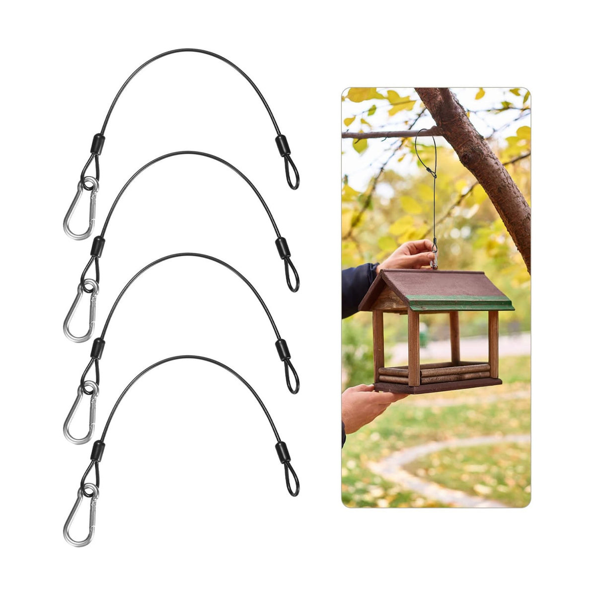 M METERXITY 4-Pack Bird Feeder Hanger with Snap Clip 30cm/12in, Black