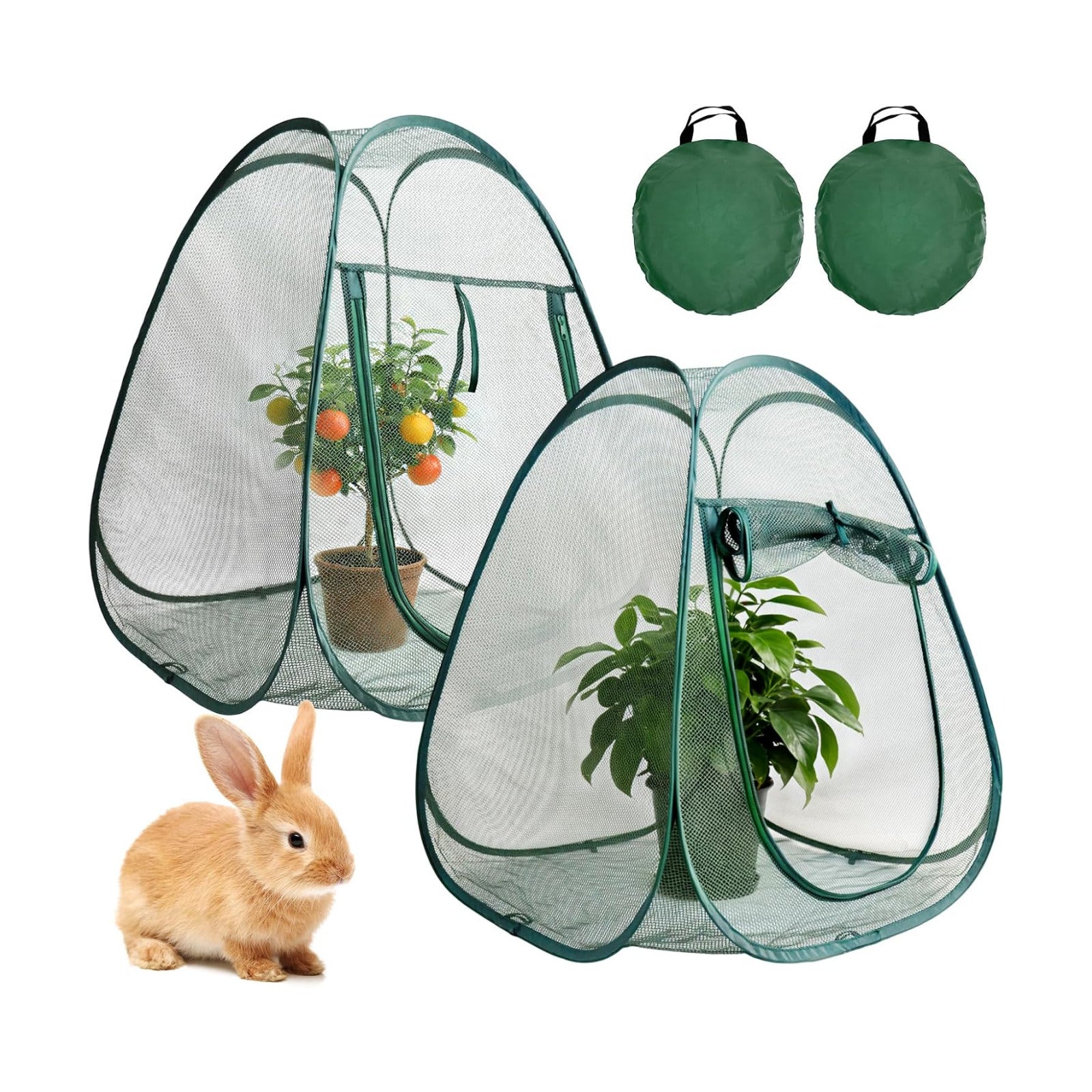 2PCS Large Mesh Plant Protector Tent from Animals, 28X28X32In Pop Up Plant Protection Enclosure Garden Netting Cover